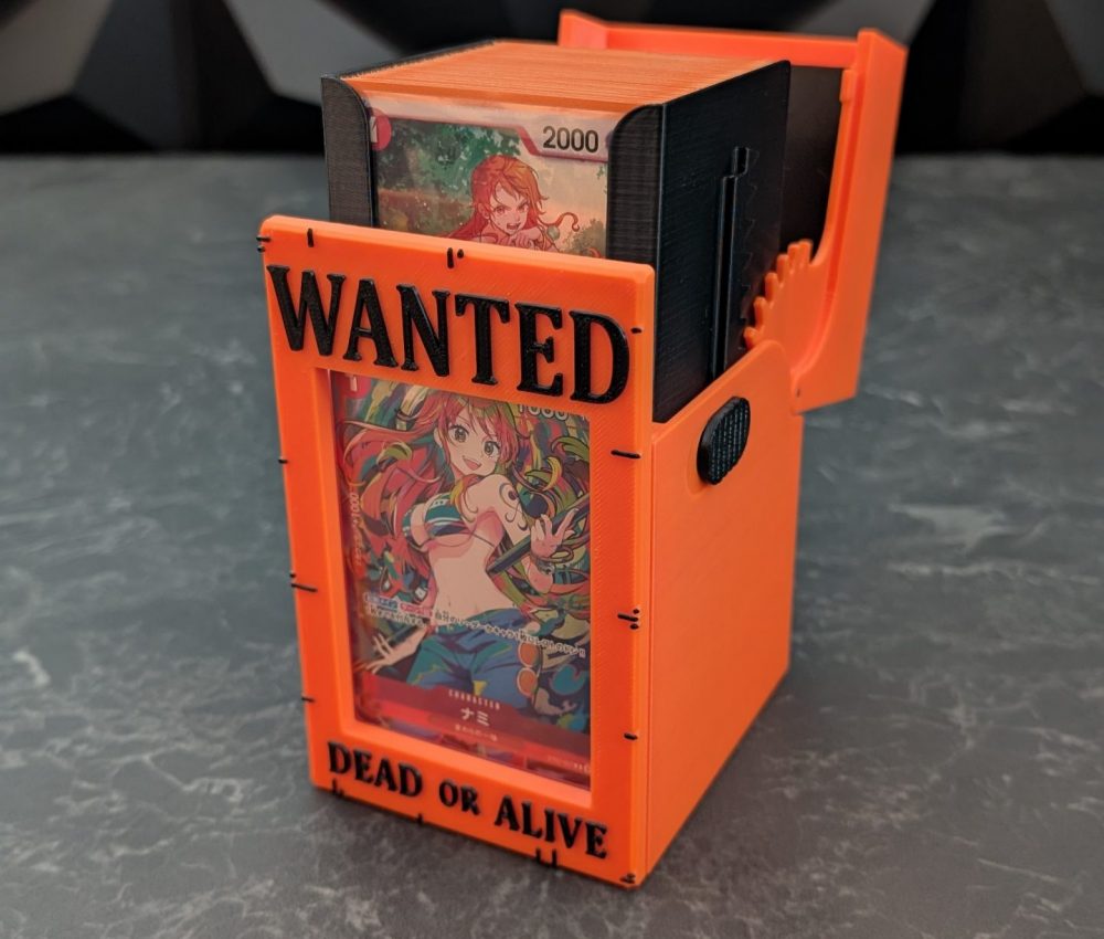 CardFrame Wanted Deck Box 3D printed accessory displaying a Nami One Piece TCG card, ideal for collectors and card protection.